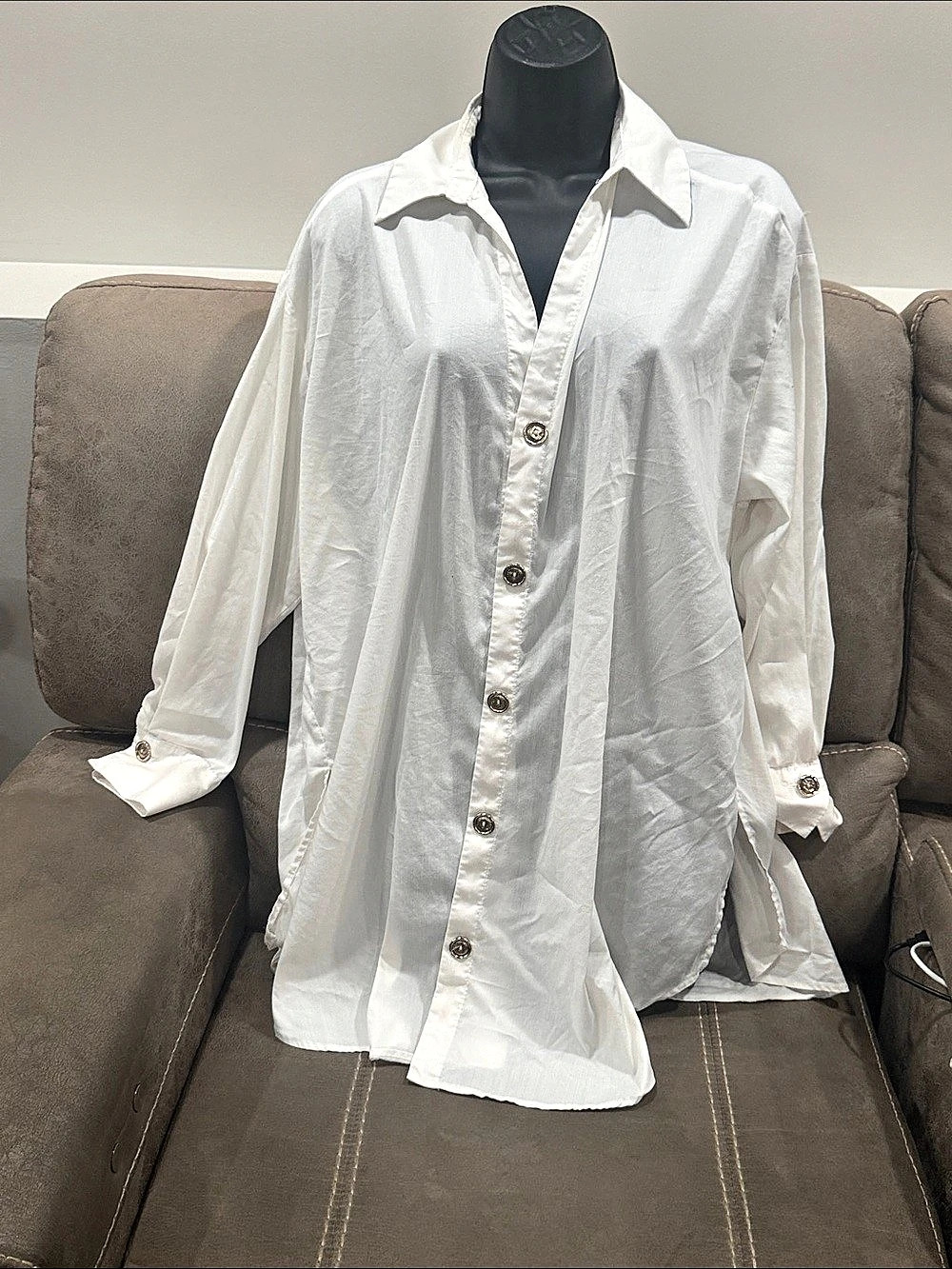 Zara Rhinestone Appliqué Shirt Button Down White Small